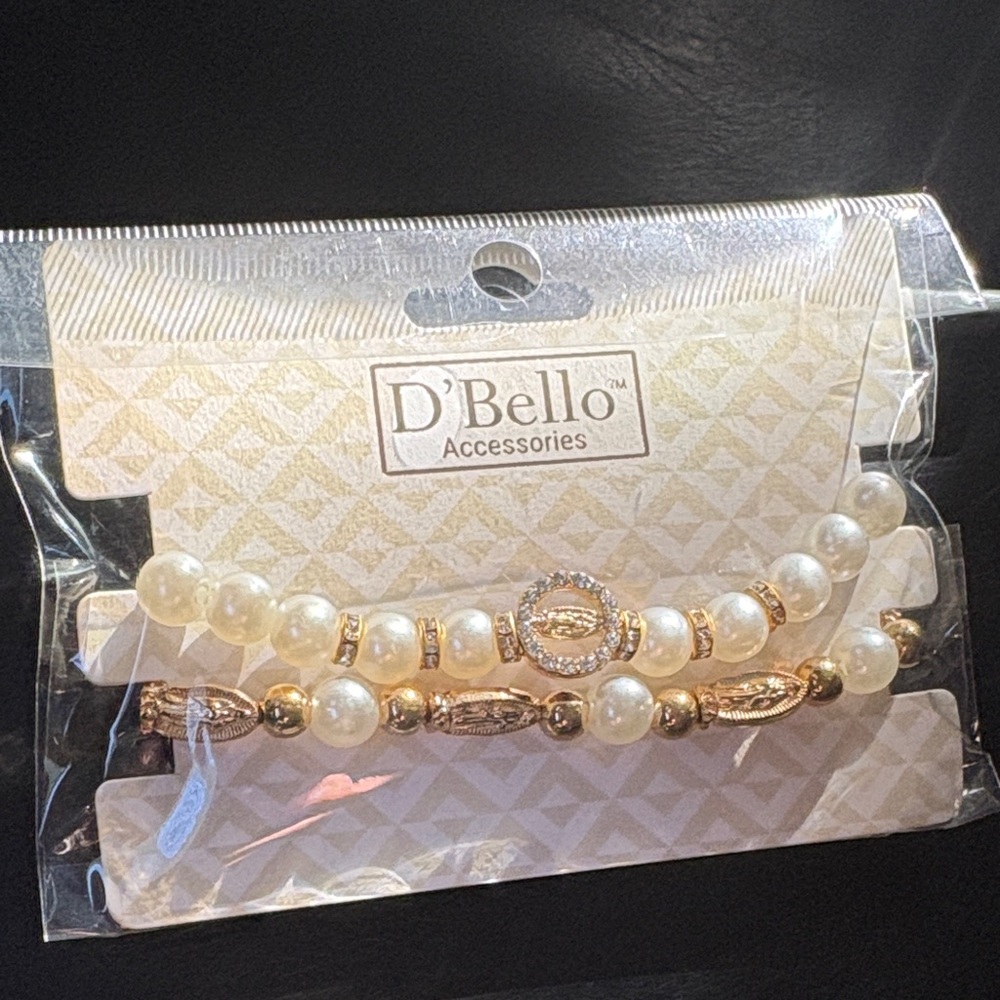 D'Bello Pearl and Gold Bracelet Set